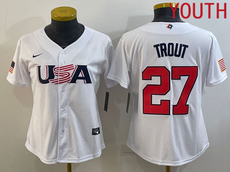 Youth 2023 World Cub USA #27 Trout White MLB Jersey6->youth mlb jersey->Youth Jersey